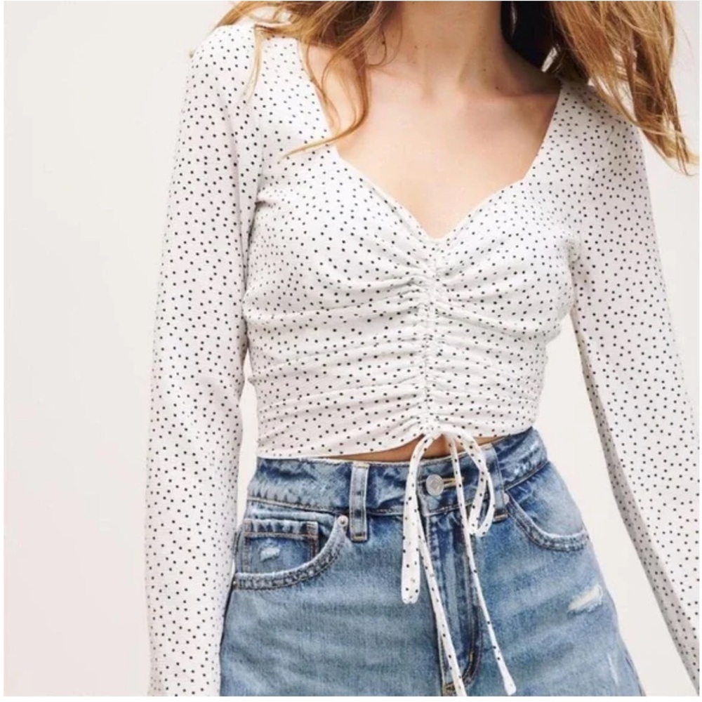 Dynamite White and Black Polka Dot Crop Top